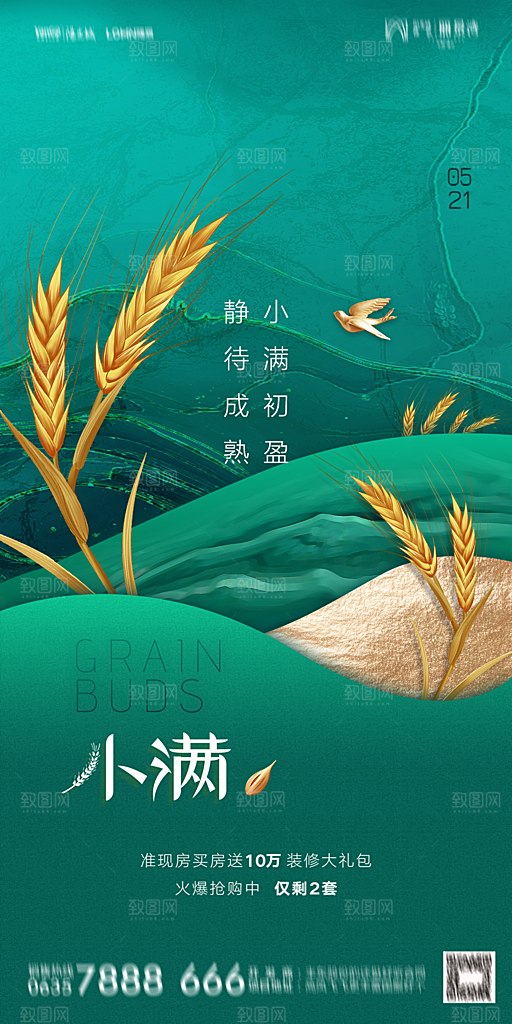 地产小满节气简约大气海报