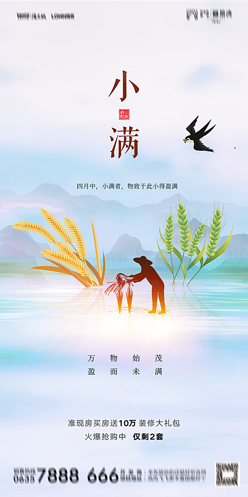 地产小满节气简约大气海报