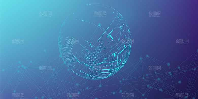 蓝色科技商务背景线性海报弯曲炫酷