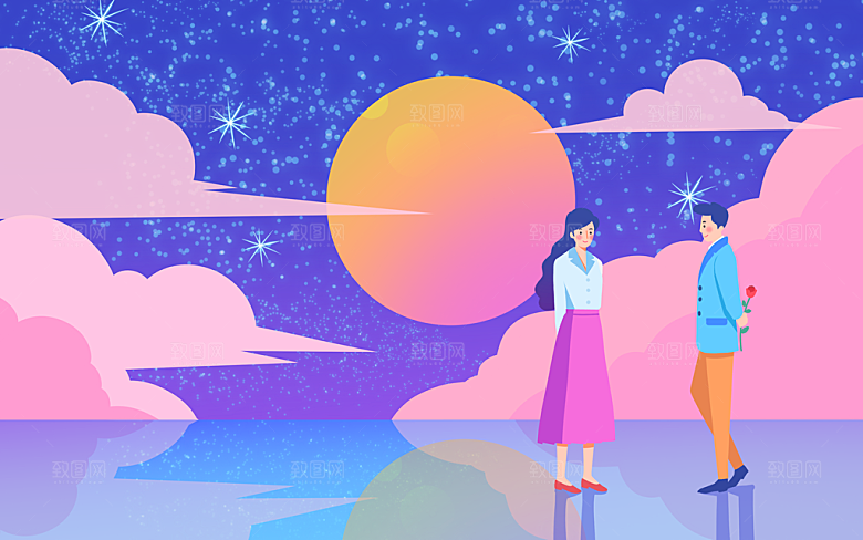 七夕告白插画风元素