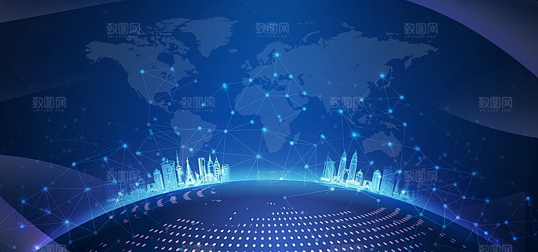 现代科技商务数据海报广告蓝色背景立体特效