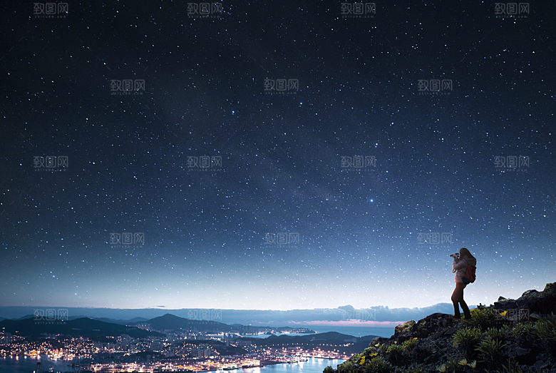旅行夜晚星空星河银河星星天空大地风景海报