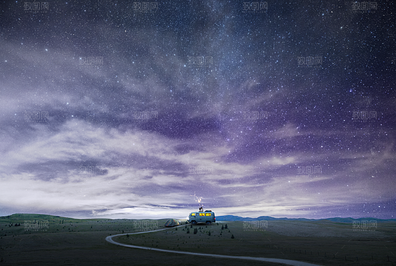 旅行夜晚星空星河银河星星天空大地风景海报