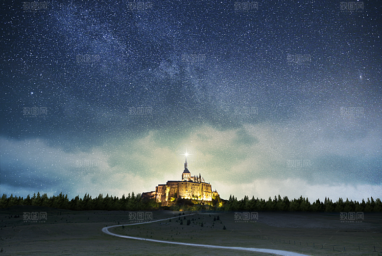 旅行夜晚星空星河银河星星天空大地风景海报