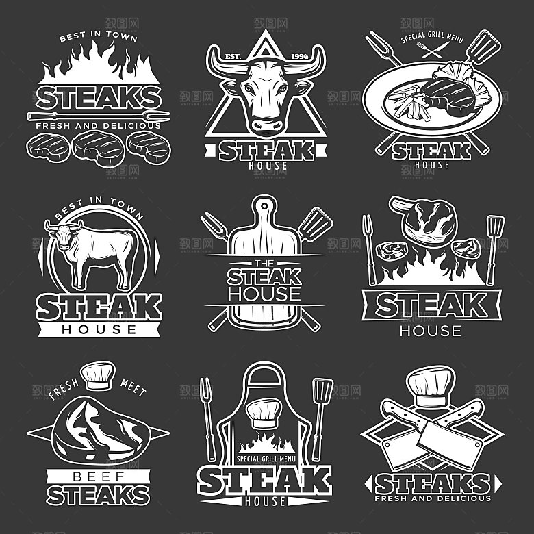 牛排烤肉美食LOGO元素