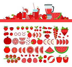 西瓜草莓果汁矢量元素