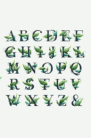 绿植风格英文字母矢量元素
