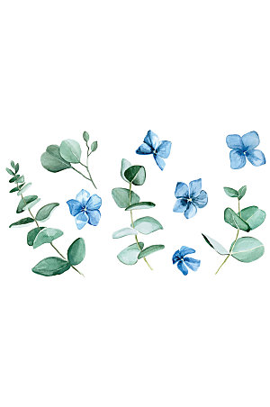 手绘水彩蓝色花卉矢量元素