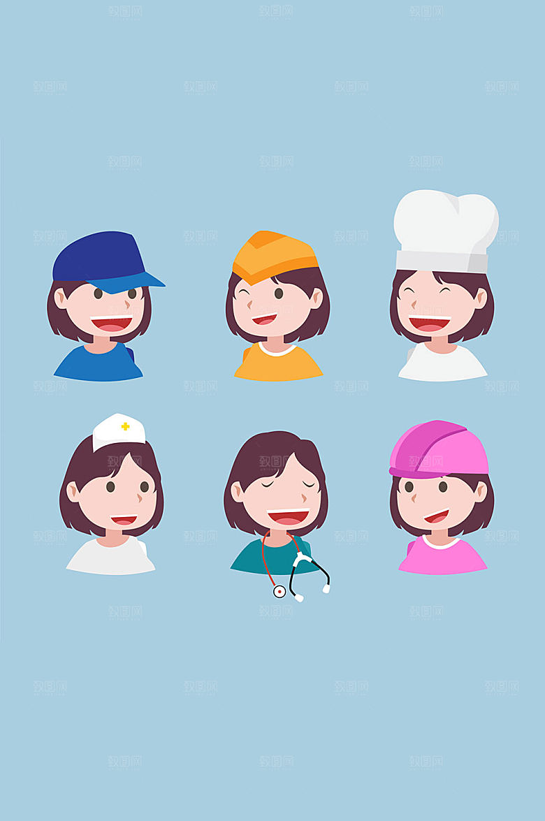 女性职业头像矢量元素