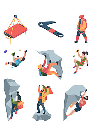 登山运动矢量人物插画元素