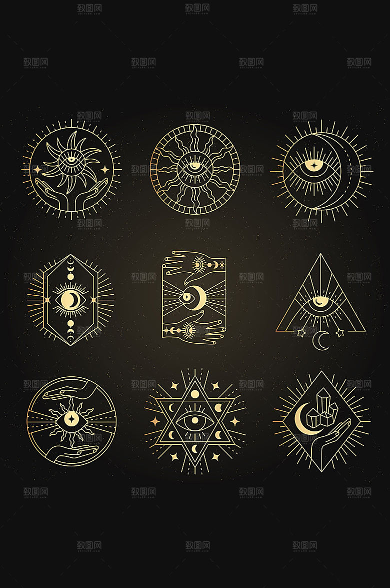 占卜矢量线描插画矢量元素