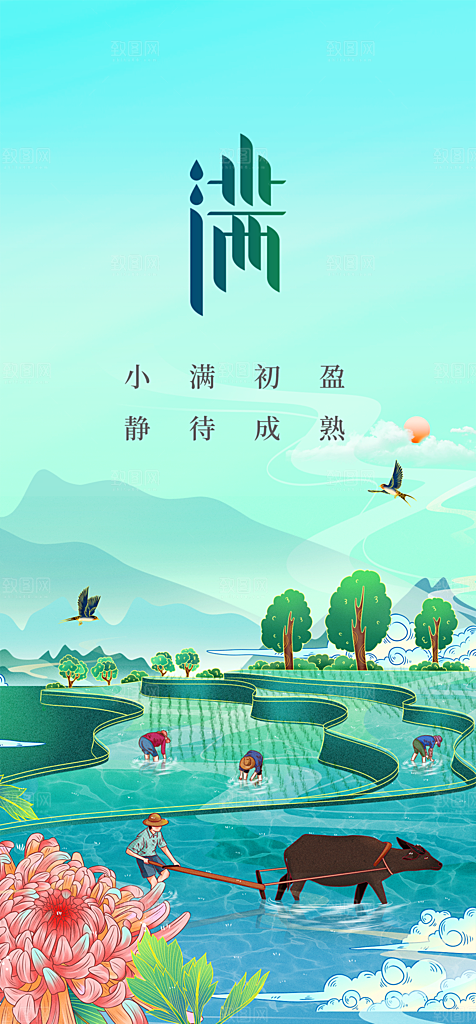 地产小满节气简约大气海报