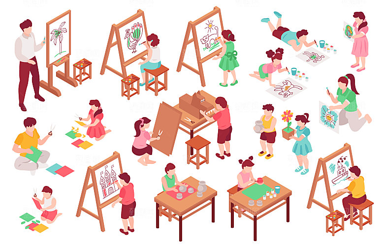 儿童绘画插画矢量元素