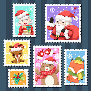 圣诞节邮票矢量元素