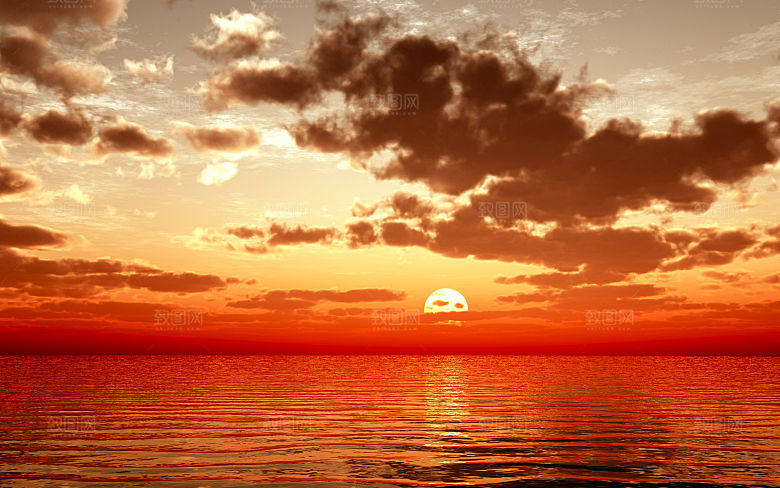 大海天空海面海景夕阳朝霞黄昏落日晚霞 (