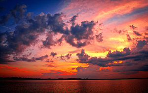 大海天空海面海景夕阳朝霞黄昏落日晚霞 (