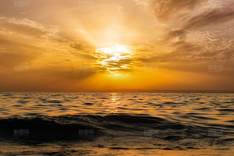 大海天空海面海景夕阳朝霞黄昏落日晚霞 (