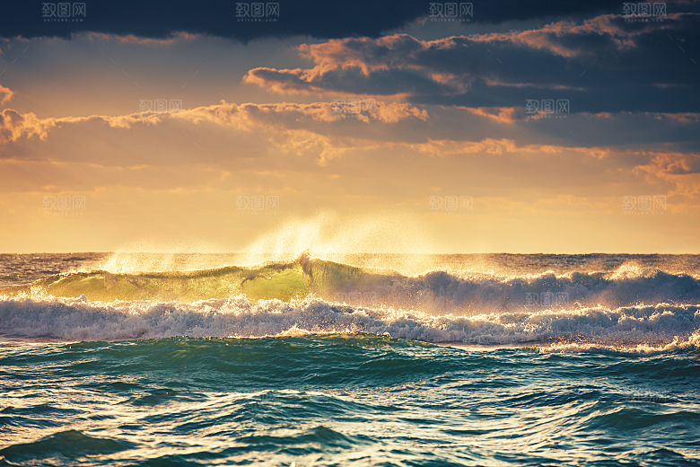 大海天空海面海景夕阳朝霞黄昏落日晚霞 (