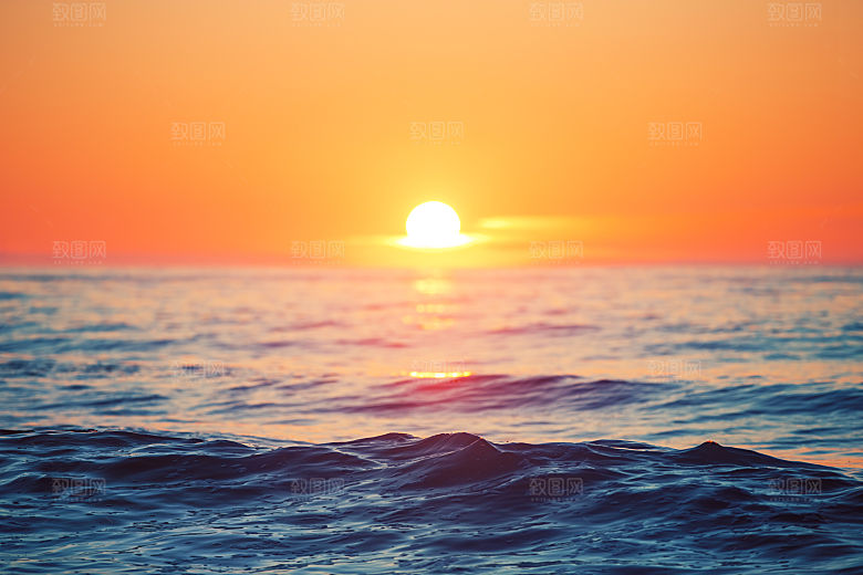 大海天空海面海景夕阳朝霞黄昏落日晚霞 (