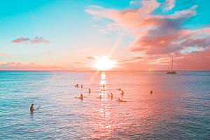 大海天空海面海景夕阳朝霞黄昏落日晚霞