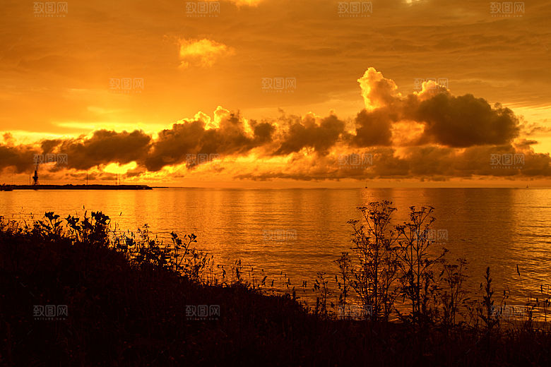 大海天空海面海景夕阳朝霞黄昏落日晚霞
