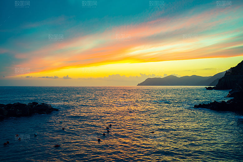 大海天空海面海景夕阳朝霞黄昏落日晚霞