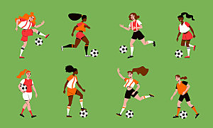 女足踢足球插画矢量元素