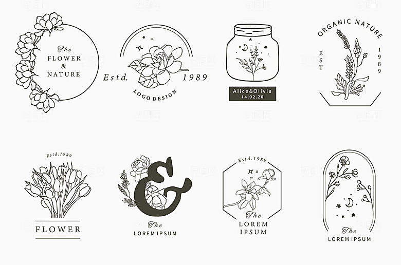典雅线描花卉LOGO矢量元素
