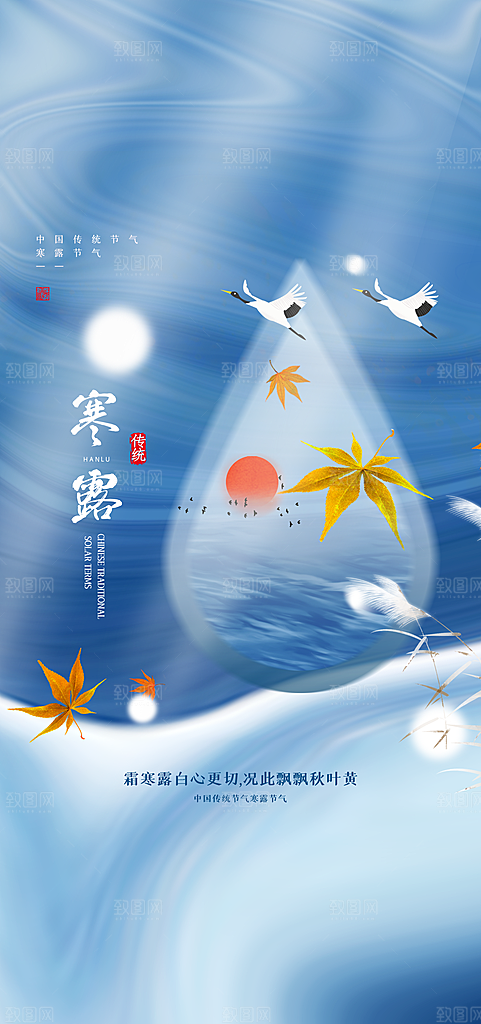 中国传统节气寒露手机海报