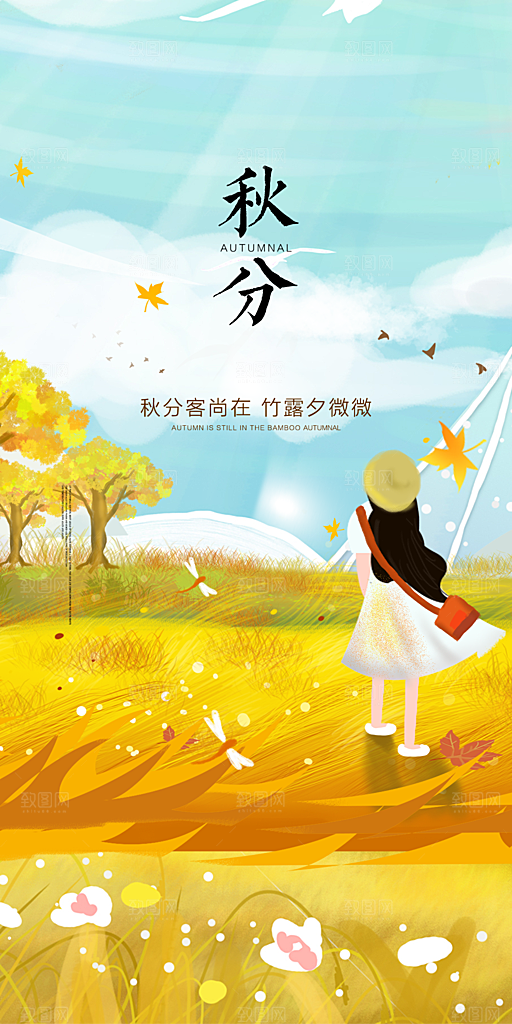 中国传统节气秋分手机海报