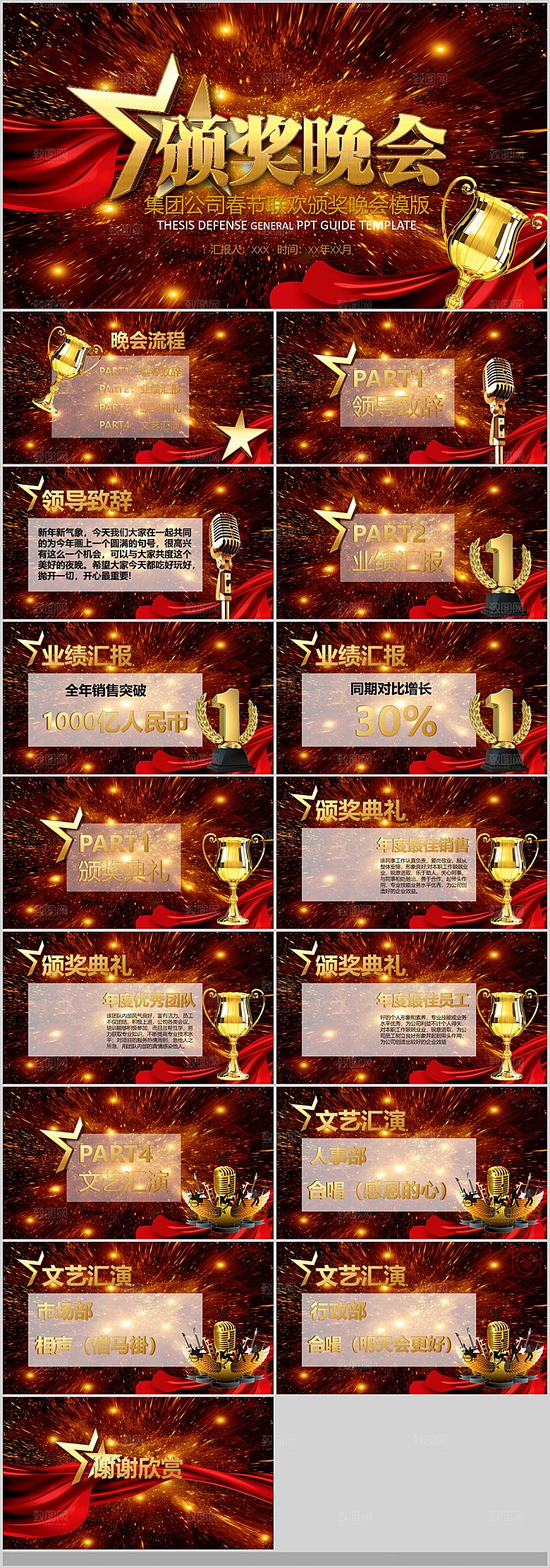 2024龙年年会总结战报PPT表彰颁奖元