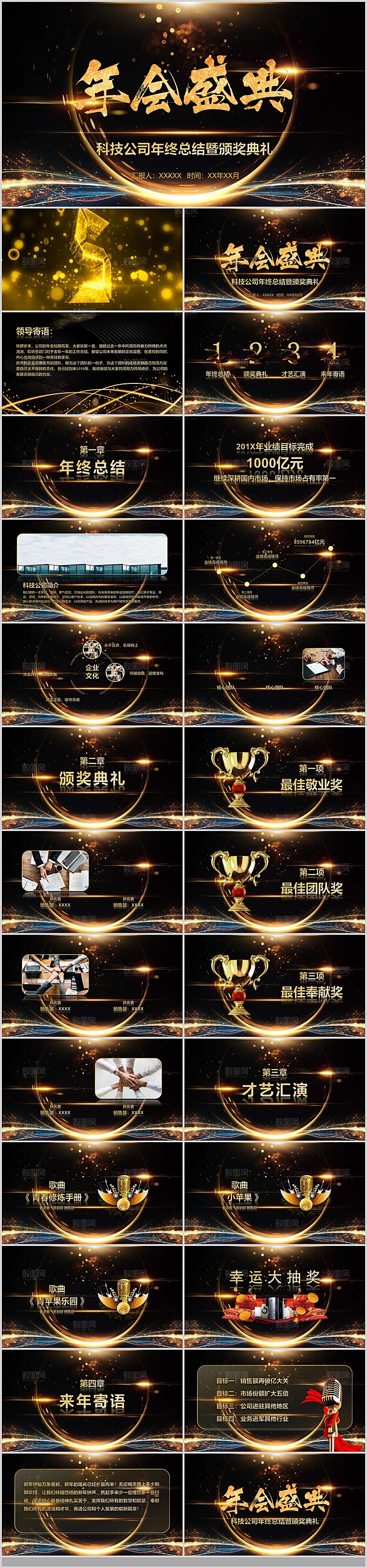 2024龙年年会总结战报PPT表彰颁奖元