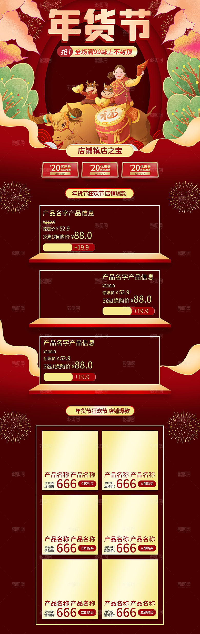 淘宝详情页首页设计年货节过年购物券