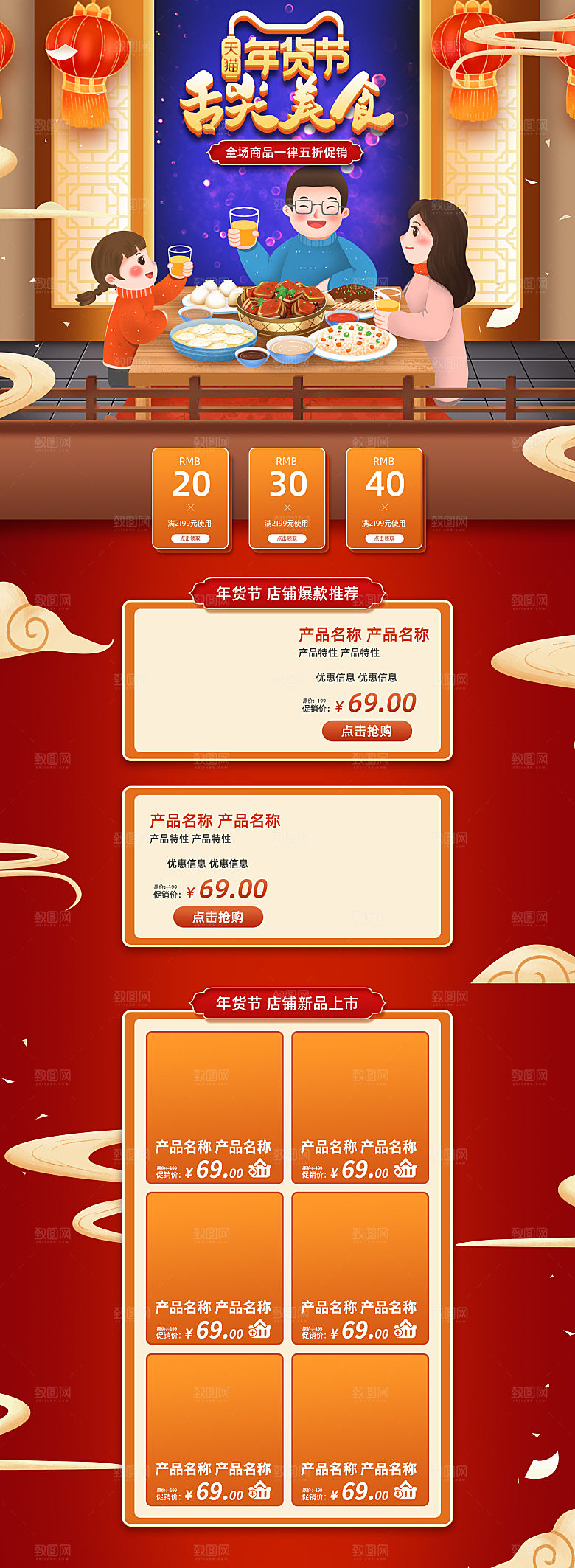 淘宝详情页设计首页年货节过年购物券