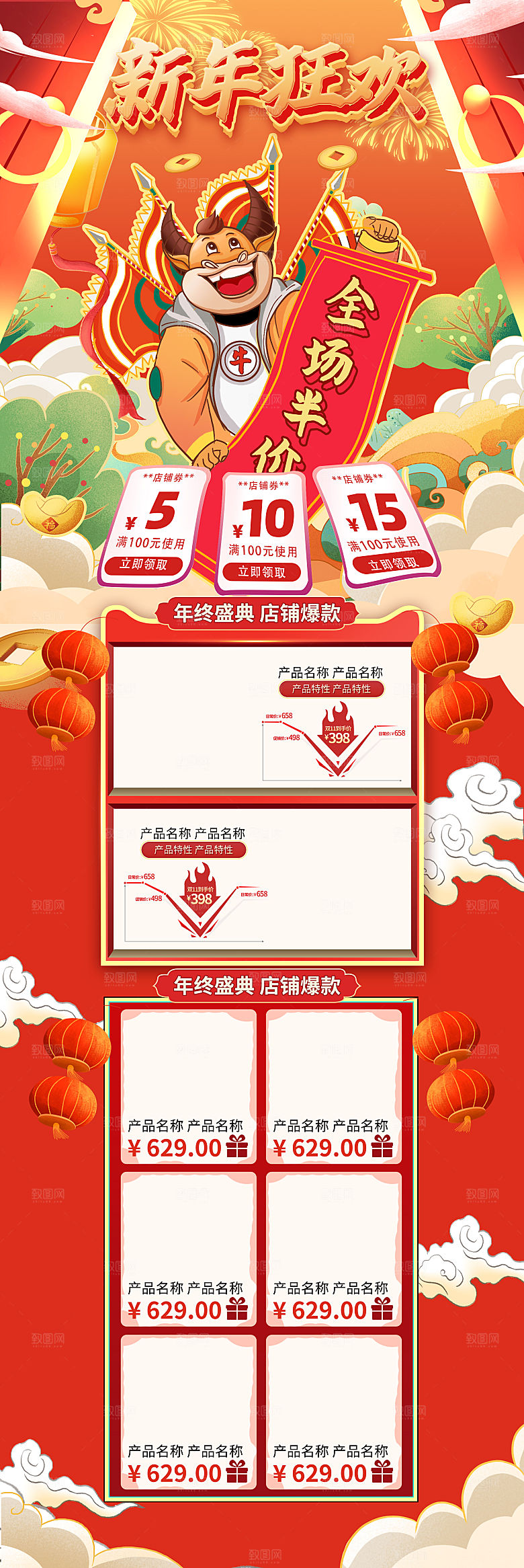 淘宝首页设计详情页年货节过年购物券
