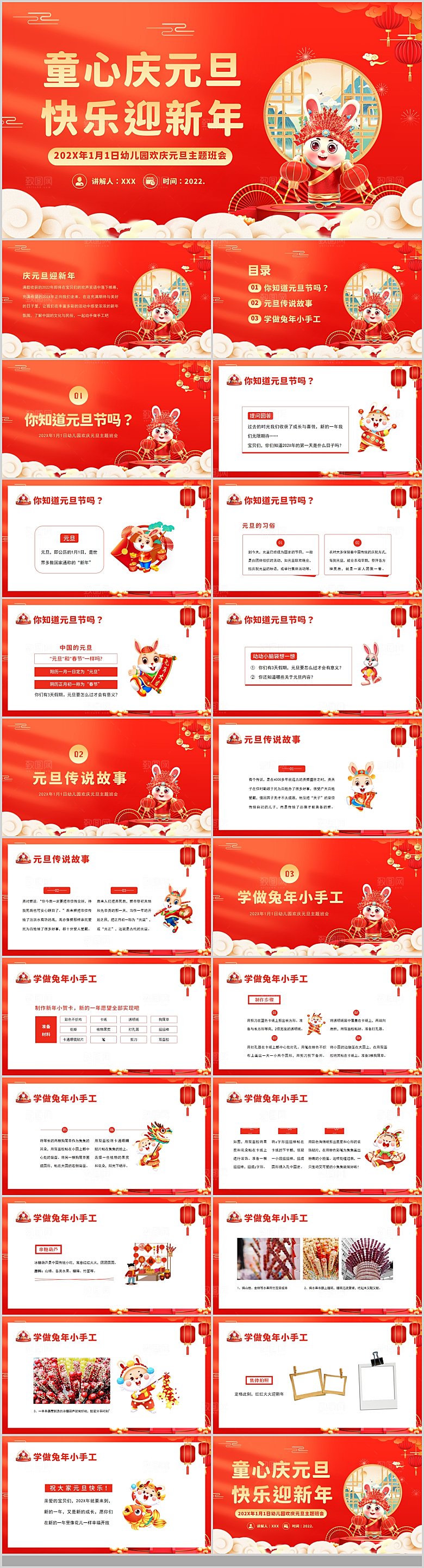 2024元旦联欢晚会PPT学校总结幼儿园
