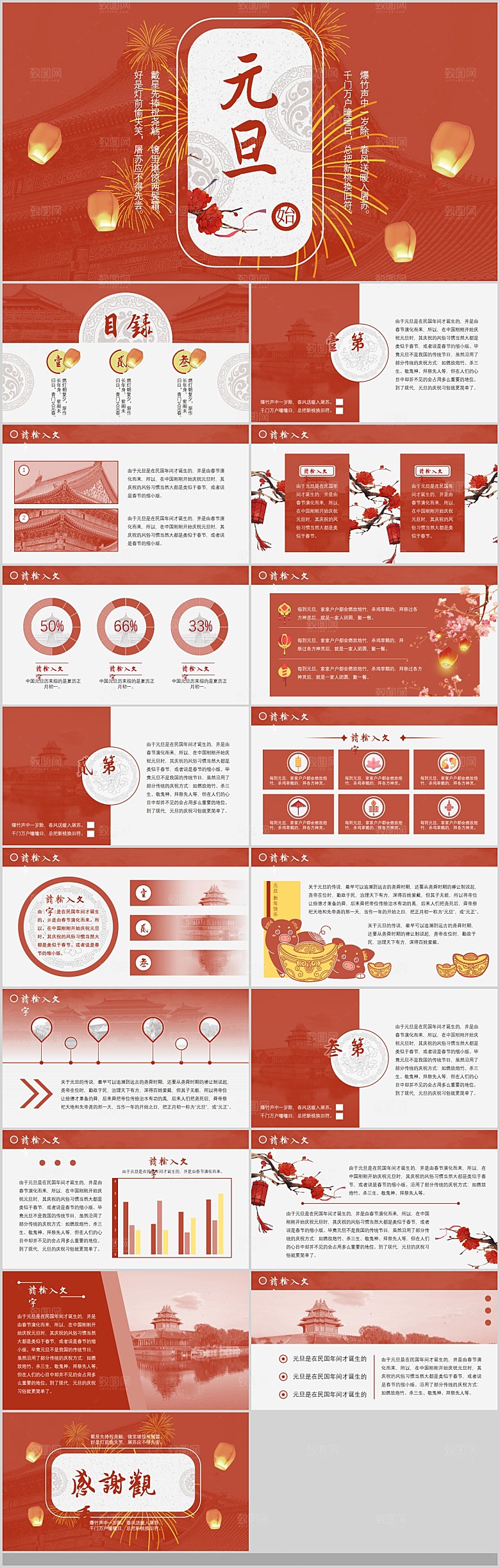 2024元旦联欢晚会学校总结PPT联欢红