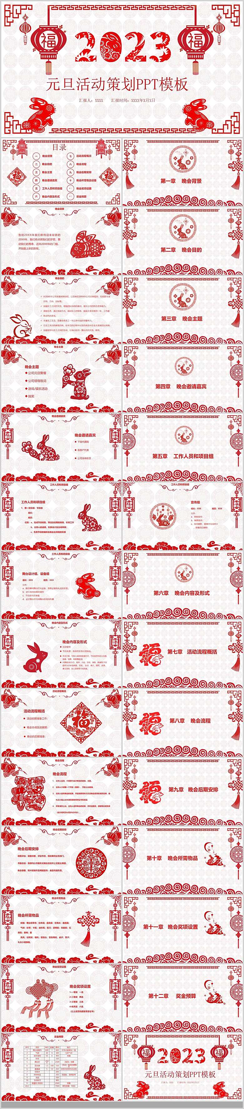 2024元旦联欢晚会学校总结PPT联欢红