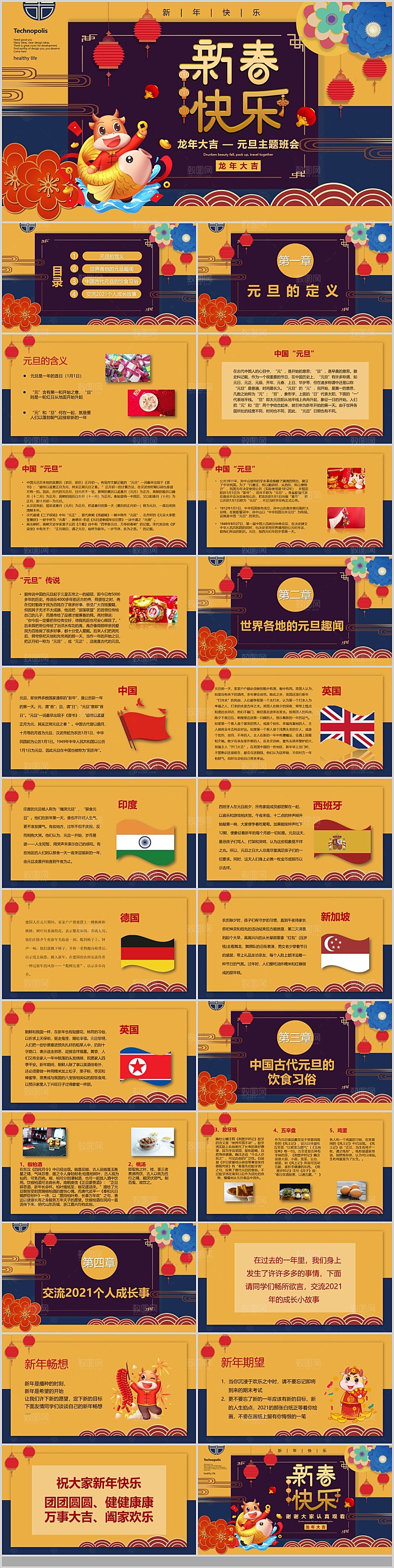 2024元旦联欢晚会学校总结PPT联欢红