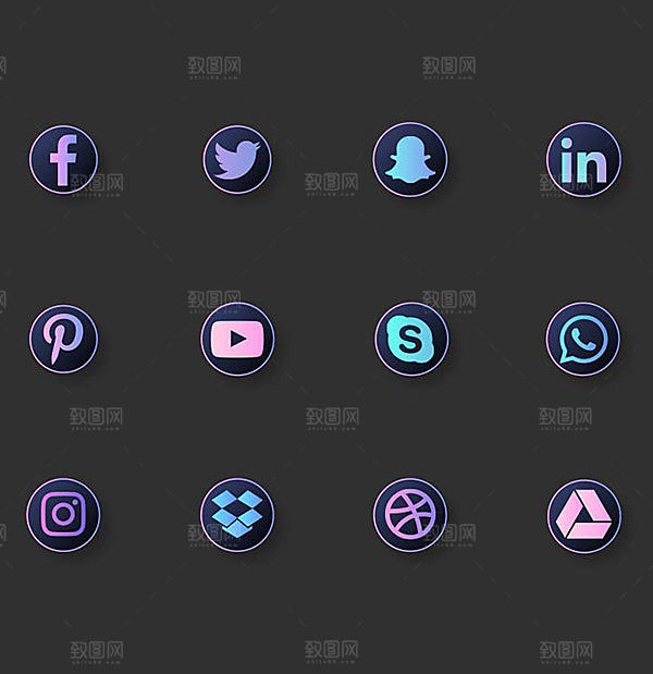 渐变立体圆形图标矢量元素