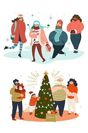 冬季圣诞节矢量人物插画元素