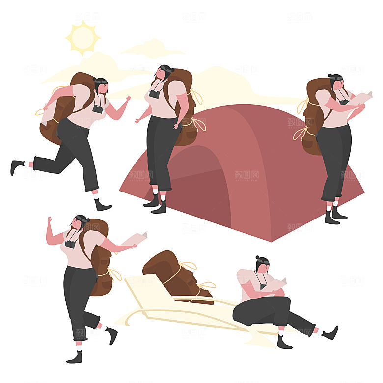 旅游露营矢量人物插画元素