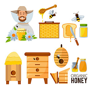 取蜂蜜蜜蜂养殖矢量插画元素