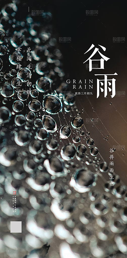中国传统节气谷雨手机海报