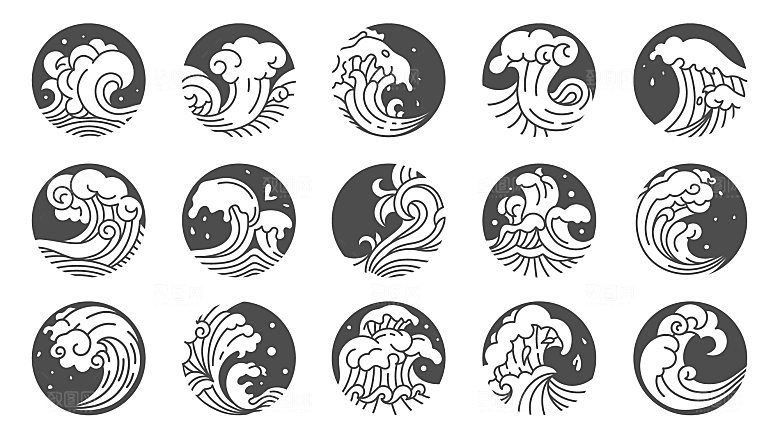 海浪线描矢量插画元素