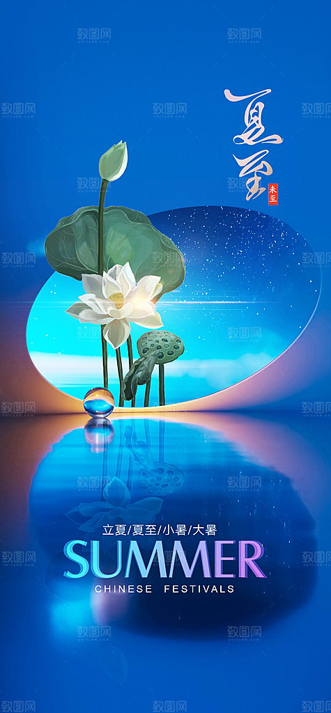 中国传统节气夏至手机海报