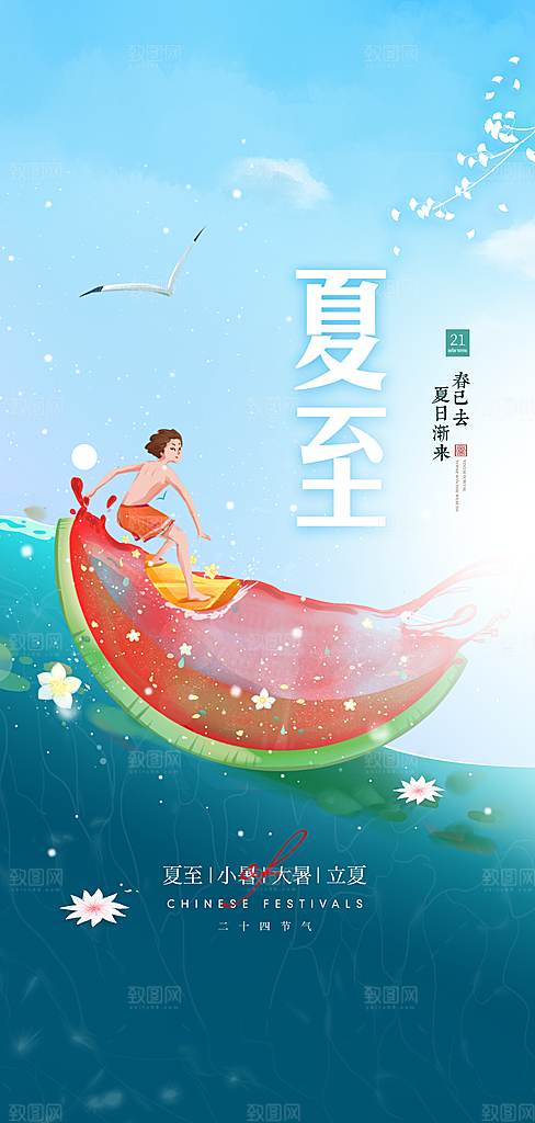 中国传统节气夏至手机海报