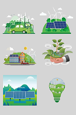 太阳能新能源环保矢量插画元素