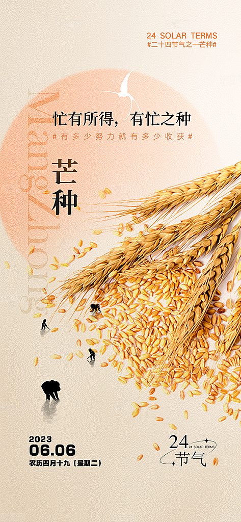 中国传统节气芒种手机海报