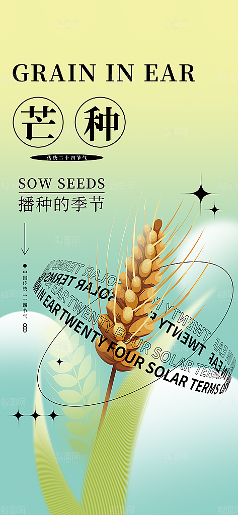 中国传统节气芒种手机海报